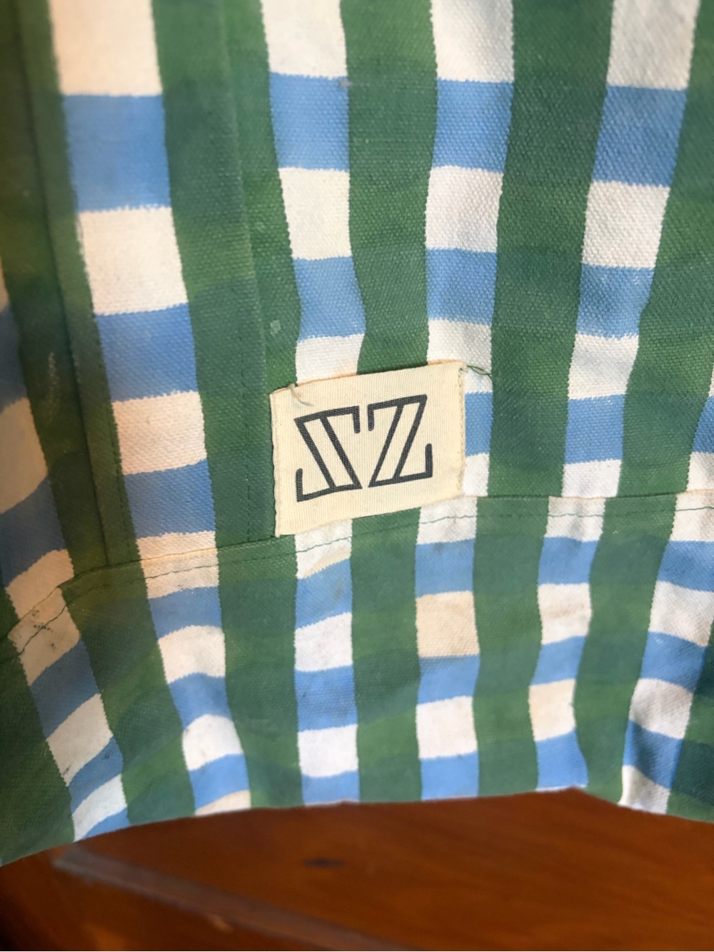 Madewell Green & White Checked Canvas Tote Bag - Picture 3 of 5